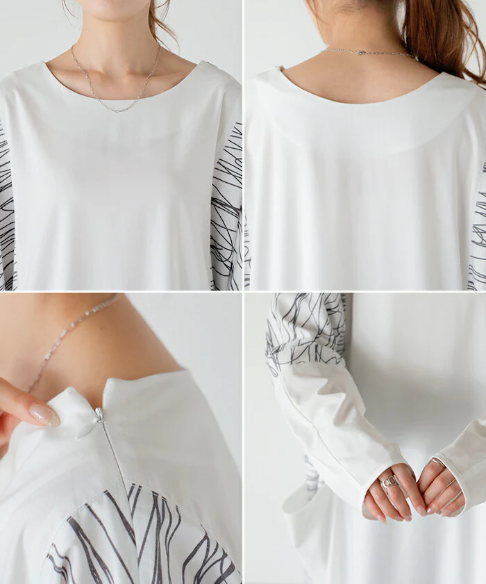 ワンピース ロング Tシャツ アート ワンピ レディース ロングワンピース カットソー Aライン マキシ マキシワンピース ワンピ ドルマン ロングワンピ 長袖 手書き風 Uネック 体型カバー 二の腕カバー ポケット 大きいサイズ 白 ホワイト 春 夏 HUG.U - Image 22