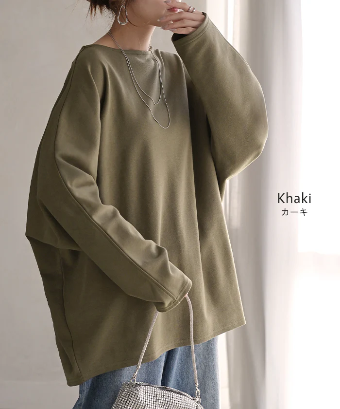 トップス ドルマン レディース ロンT 長袖 Tシャツ ポンチ カットソー 汚れ 防汚加工 ロング ティーシャツ チュニック プラスサイズ ボートネック 長い ドルマンスリーブ ゆったり 無地 体型カバー お尻が隠れる 大きいサイズ 白 黒 秋 冬 HUG.U - Image 13