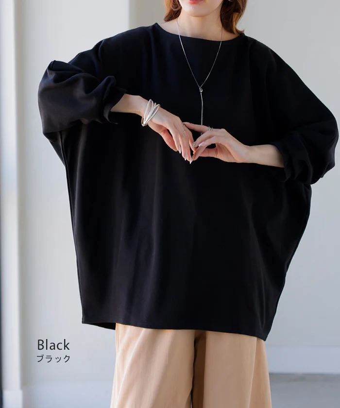 トップス ドルマン レディース ロンT 長袖 Tシャツ ポンチ カットソー 汚れ 防汚加工 ロング ティーシャツ チュニック プラスサイズ ボートネック 長い ドルマンスリーブ ゆったり 無地 体型カバー お尻が隠れる 大きいサイズ 白 黒 秋 冬 HUG.U - Image 21