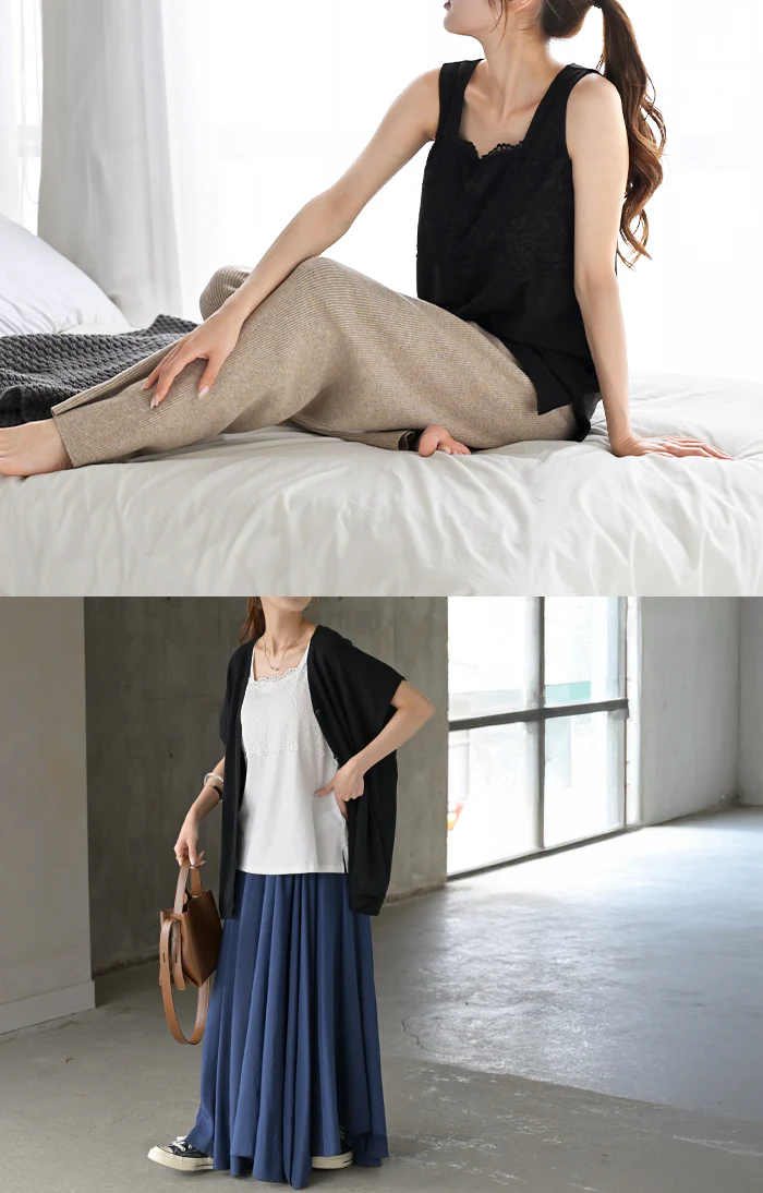 タンクトップ 「ブラ要らず」 カップ付き ■7月中旬入荷 トップス 花柄 レース ブラトップ 下着 タンク レディース レイヤード インナー ノンワイヤー 無地 ロング スクエア 長い ゆったり 体型カバー 大きいサイズ きれいめ 楽ちん 重ね着 黒 白 春 夏 HUG.U メール便 - Image 14
