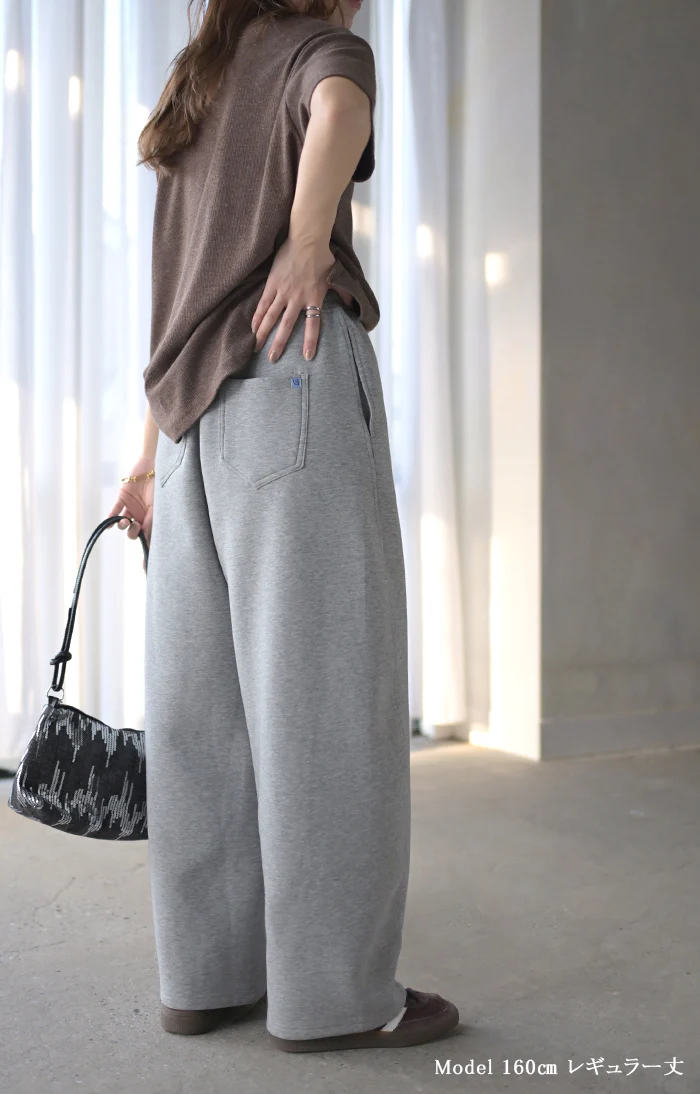 パンツ バレルレッグ レディース ワイド ワイドパンツ ロング ロングパンツ 体型カバー ボトムス ボトム ズボン ゆったり ハイウエスト ストレッチ 美脚 大きいサイズ ウエストゴム ダンボール きれいめ 黒 グレー 秋 冬 HUG.U - Image 9