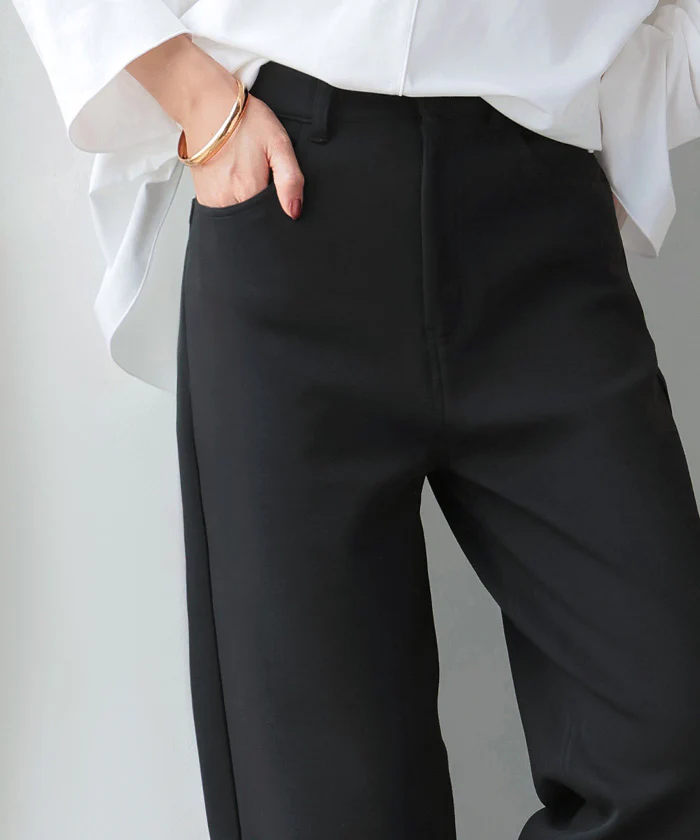 パンツ バレルレッグ レディース ワイド ワイドパンツ ロング ロングパンツ ポンチ 体型カバー ボトムス ボトム ストレート リラックス ズボン ゆったり ハイウエスト ストレッチ 美脚 大きいサイズ ウエストゴム きれいめ 黒 カーキ 秋 冬 HUG.U - Image 16