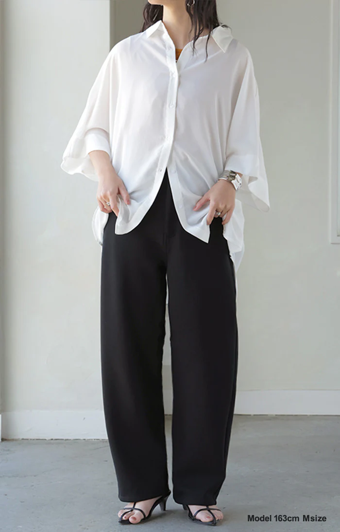 パンツ バレルレッグ レディース ワイド ワイドパンツ ロング ロングパンツ ポンチ 体型カバー ボトムス ボトム ストレート リラックス ズボン ゆったり ハイウエスト ストレッチ 美脚 大きいサイズ ウエストゴム きれいめ 黒 カーキ 秋 冬 HUG.U - Image 7