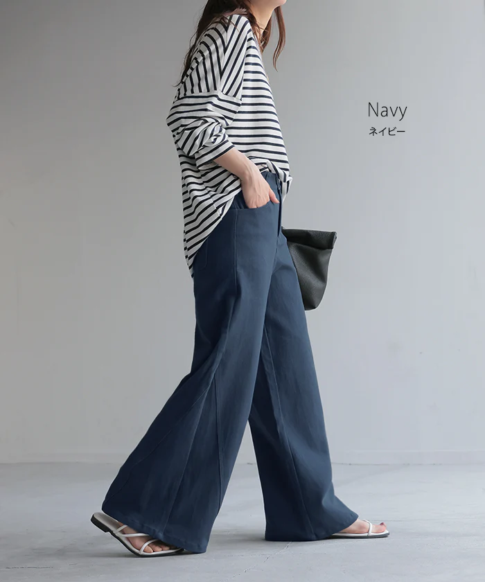 パンツ ワイド レディース 選べる 丈 ■一部7月中旬入荷 バギー ワイドパンツ 綿 混 ロング ロングパンツ チノパン 体型カバー ボトムス ボトム ストレート ズボン ゆったり ハイウエスト ストレッチ ウエストゴム 美脚 大きいサイズ カジュアル 黒 白 春 夏 HUG.U - Image 16