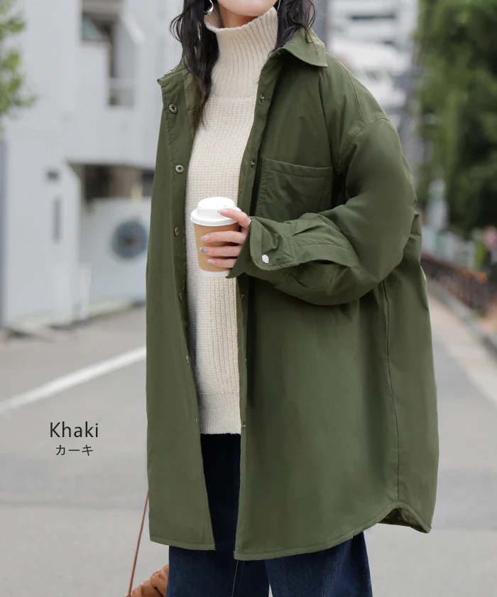 アウター ジャケット 中綿 撥水 レディース トップス シャツジャケット コート ブルゾン オーバー ミリタリー あったか あったかアウター 軽量 羽織 保温 レイヤード オーバーサイズ 大きいサイズ 体型カバー 暖かい お尻が隠れる 黒 グレー 秋 冬 HUG.U - Image 11