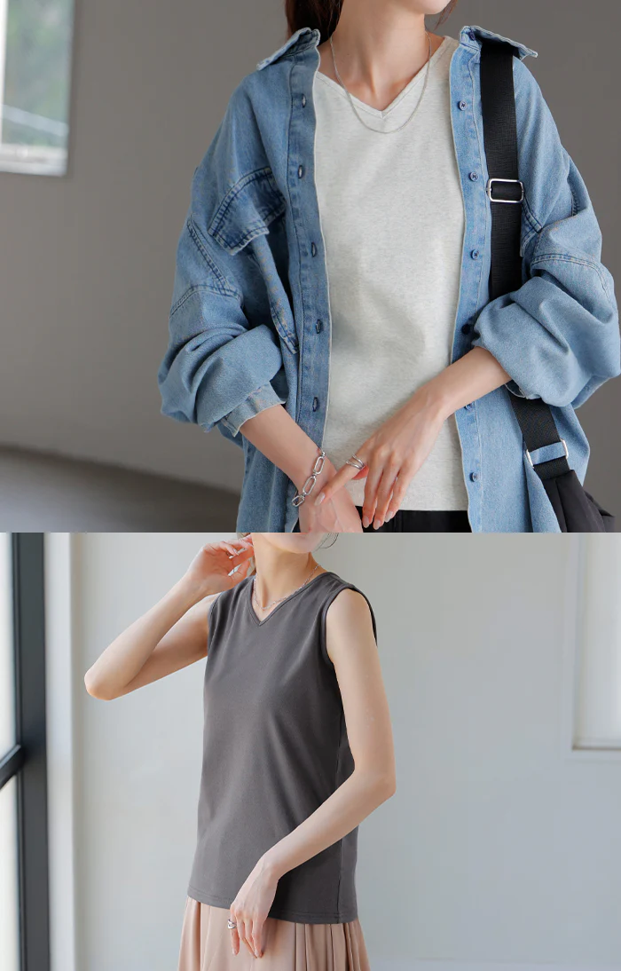 【3点500円OFF・5点以上1,000円OFF】「選べる4タイプ」 タンクトップ レイヤード インナー ■一部7月中旬入荷 トップス タンク レディース 無地 カットソー ノースリーブ キャミソール Uネック クルーネック ゆったり ストレッチ 大人 黒 白 春 夏 HUG.U メール便 - Image 30