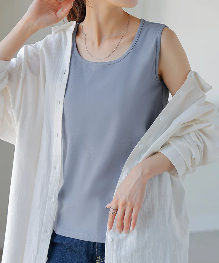 【3点500円OFF・5点以上1,000円OFF】「選べる4タイプ」 タンクトップ レイヤード インナー ■一部7月中旬入荷 トップス タンク レディース 無地 カットソー ノースリーブ キャミソール Uネック クルーネック ゆったり ストレッチ 大人 黒 白 春 夏 HUG.U メール便 - Image 49