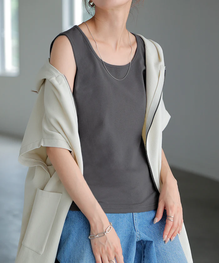 【3点500円OFF・5点以上1,000円OFF】「選べる4タイプ」 タンクトップ レイヤード インナー ■一部7月下旬入荷 トップス タンク レディース 無地 カットソー ノースリーブ キャミソール Uネック クルーネック ゆったり ストレッチ 大人 黒 白 春 夏 HUG.U メール便 - Image 40