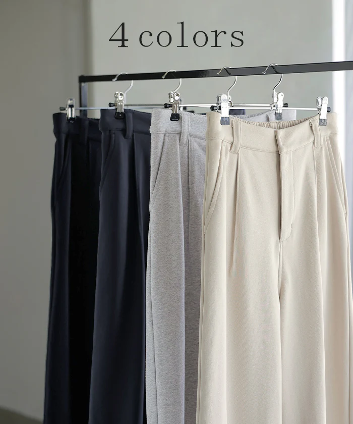 パンツ ロング ワイド スウェット " 選べる 2丈 " スラックス レディース タック ワイドパンツ ロングパンツ ボトムス ずぼん ウエストゴム ハイウエスト 綿 ストレッチ 高身長 美脚 体型カバー ゆったり 大きいサイズ 黒 グレー 秋 冬 HUG.U - Image 13