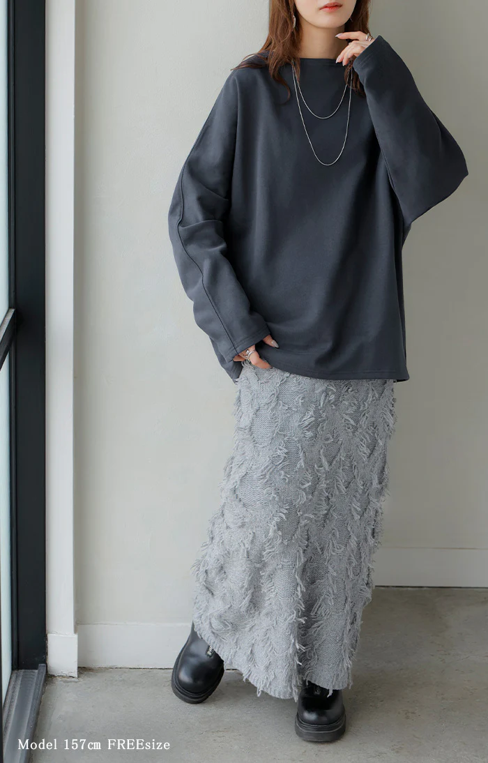ロンT 裏 パイル ボートネック レディース トップス 長袖 Tシャツ カットソー ロング ティーシャツ ビッグ プラスサイズ ウラケ 裏毛 長い ドルマン ドルマンスリーブ ゆったり 無地 体型カバー お尻が隠れる カジュアル 大きいサイズ おしゃれ 白 黒 秋 冬 HUG.U - Image 10