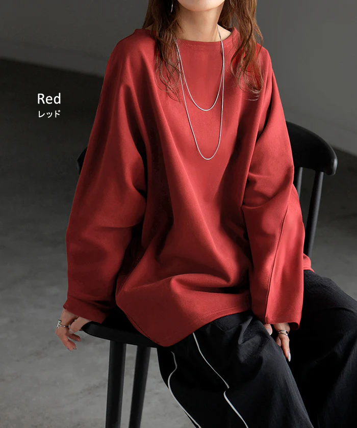 ロンT 裏 パイル ボートネック レディース トップス 長袖 Tシャツ カットソー ロング ティーシャツ ビッグ プラスサイズ ウラケ 裏毛 長い ドルマン ドルマンスリーブ ゆったり 無地 体型カバー お尻が隠れる カジュアル 大きいサイズ おしゃれ 白 黒 秋 冬 HUG.U - Image 11