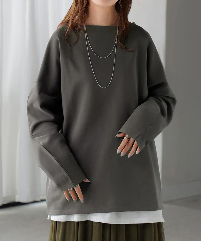 ロンT 裏 パイル ボートネック レディース トップス 長袖 Tシャツ カットソー ロング ティーシャツ ビッグ プラスサイズ ウラケ 裏毛 長い ドルマン ドルマンスリーブ ゆったり 無地 体型カバー お尻が隠れる カジュアル 大きいサイズ おしゃれ 白 黒 秋 冬 HUG.U - Image 34