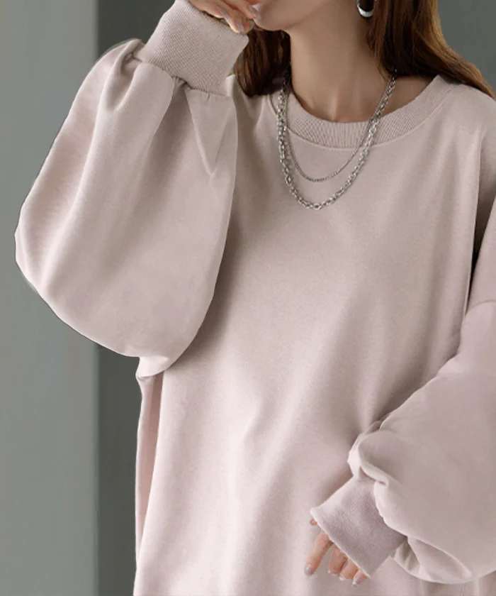 スウェット ロング ボリュームスリーブ トップス レディース プルオーバー トレーナー オーバー 無地 長袖 長い クルーネック Uネック リブ ドロップショルダー オーバーサイズ ゆったり 体型カバー 大きいサイズ カジュアル 黒 グレー 秋 冬 HUG.U - Image 49