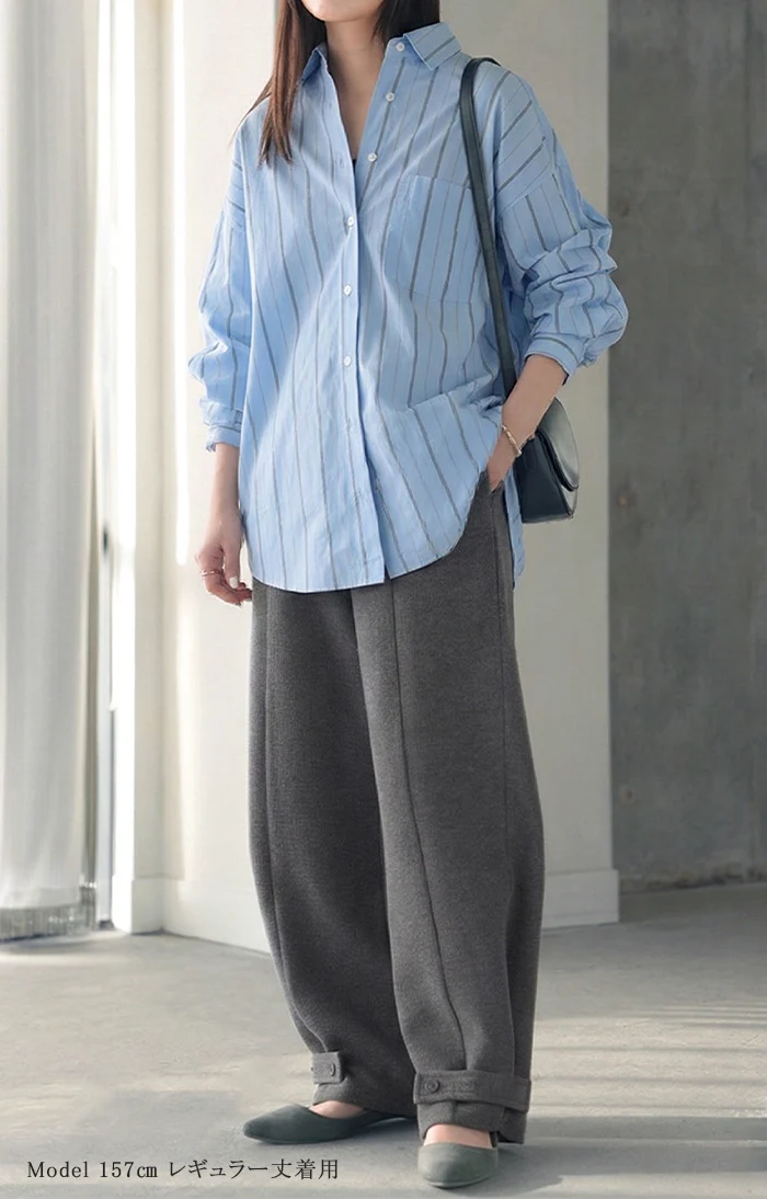 パンツ ワイド ワッフル レディース ワイドパンツ ロング ロングパンツ カーブパンツ 体型カバー ボトムス ボトム ストレート ズボン ゆったり ハイウエスト ストレッチ 美脚 きれいめ リラックス 大きいサイズ 黒 ネイビー 秋 冬 HUG.U - Image 8