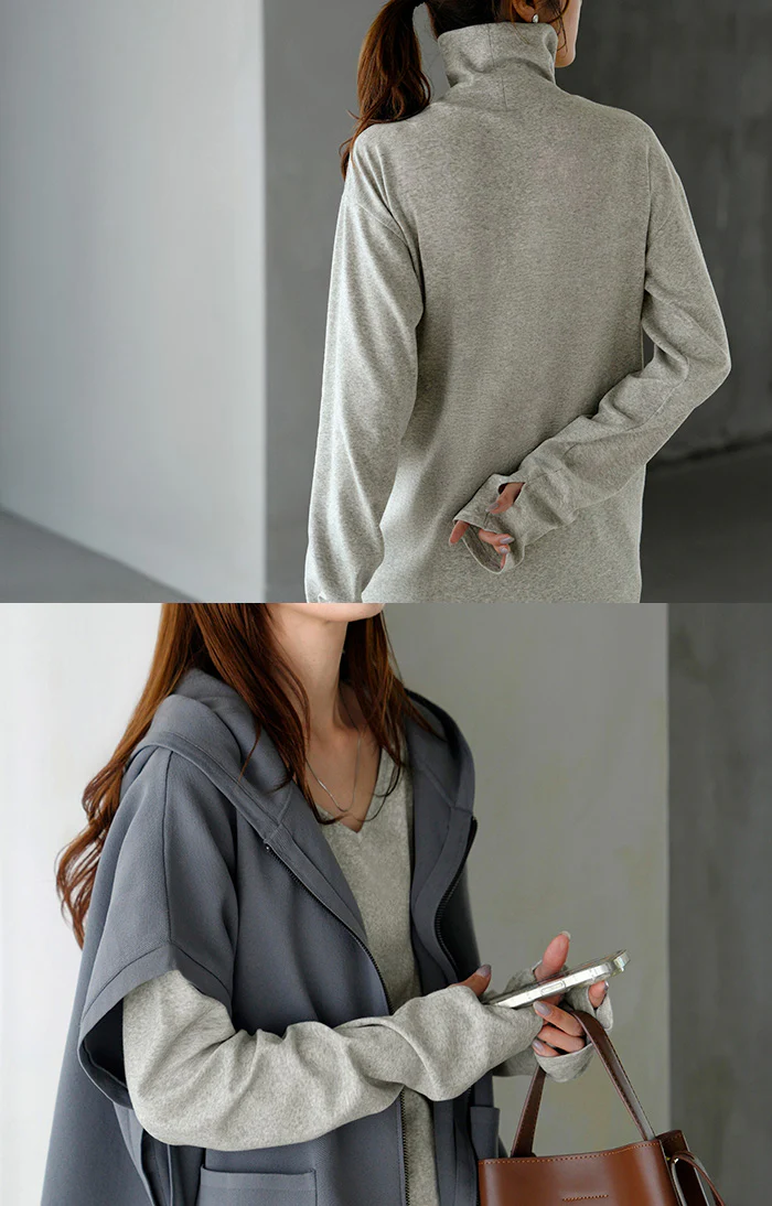 インナー 防汚加工 レディース ロンT トップス ロング 長袖 Tシャツ カットソー ティーシャツ Vネック クルーネック ハイネック 長い レイヤード カラバリ ストレッチ サムホール ゆったり 無地 体型カバー 大きいサイズ おしゃれ 白 黒 秋 冬 HUG.U メール便 - Image 16