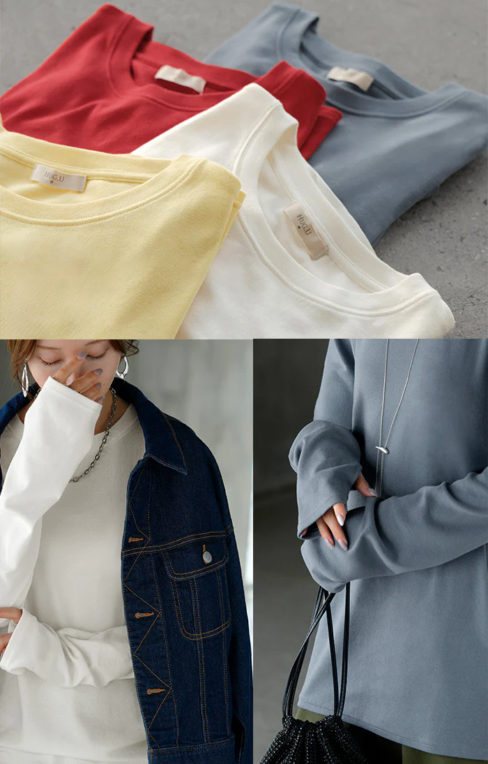 インナー 防汚加工 レディース ロンT トップス ロング 長袖 Tシャツ カットソー ティーシャツ Vネック クルーネック ハイネック 長い レイヤード カラバリ ストレッチ サムホール ゆったり 無地 体型カバー 大きいサイズ おしゃれ 白 黒 秋 冬 HUG.U メール便 - Image 24
