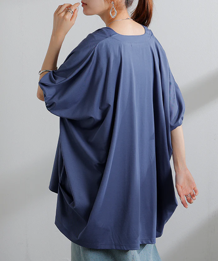【夏セール】 「シャツ 以上 カーデ 未満。」 接触冷感 UVカット レディース トップス ノーカラー バンドカラー ロング チュニック 半袖 無地 羽織 ドルマン ぽわん袖 ライトアウター きれいめ ゆったり 大きいサイズ 体型カバー お尻が隠れる 黒 春 夏 HUG.U - Image 24