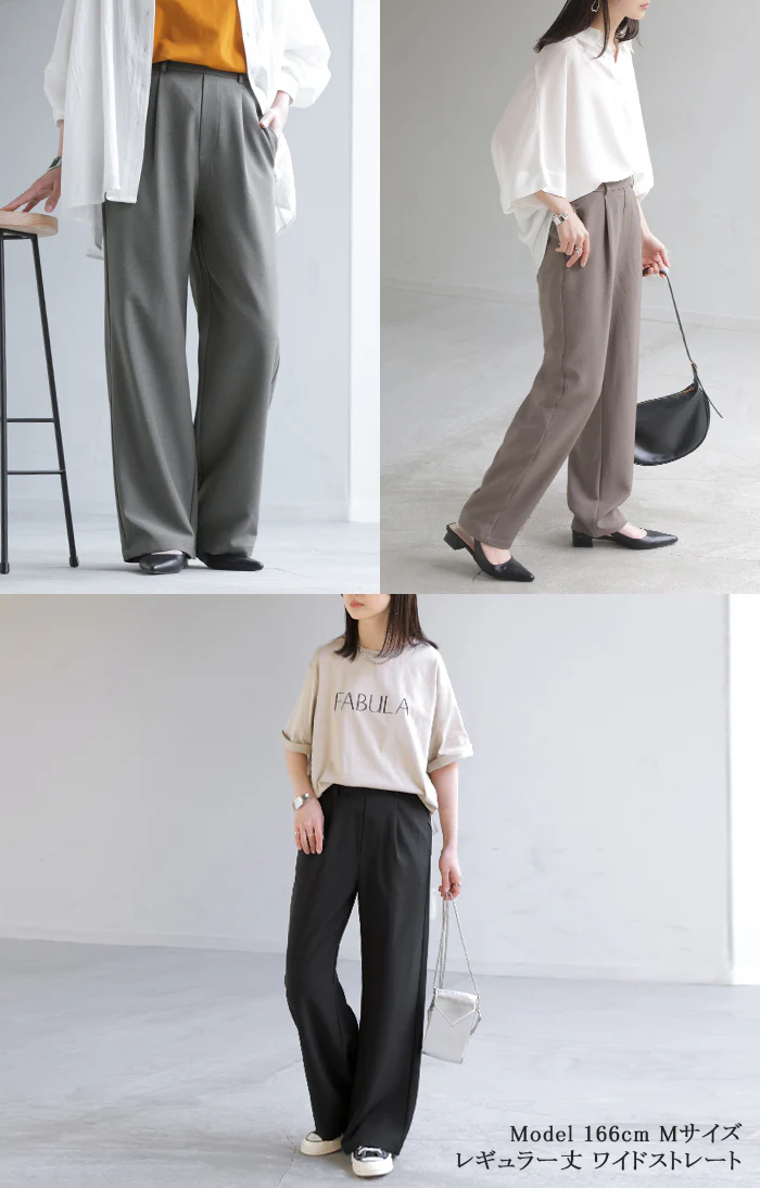 パンツ イージーケア ウール ライク ワイド テーパード タックパンツ レディース タック ワイドパンツ ストレッチ ロング ロングパンツ 体型カバー ボトムス ボトム ストレート シワになりにくい ズボン ゆったり 大きいサイズ 黒 グレー 秋 冬 HUG.U - Image 23