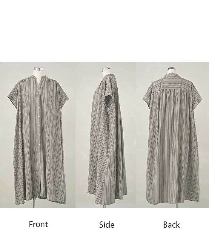 【夏セール】 ワンピース ストライプ シャツ リネン 混 キーネック シャツワンピース シャツワンピ レディース ロング ロングワンピース マキシ マキシワンピース ワンピ ロングシャツ ロングワンピ ノーカラ― 半袖 羽織 ナチュラル 体型カバー 黒 春 夏 HUG.U - Image 23
