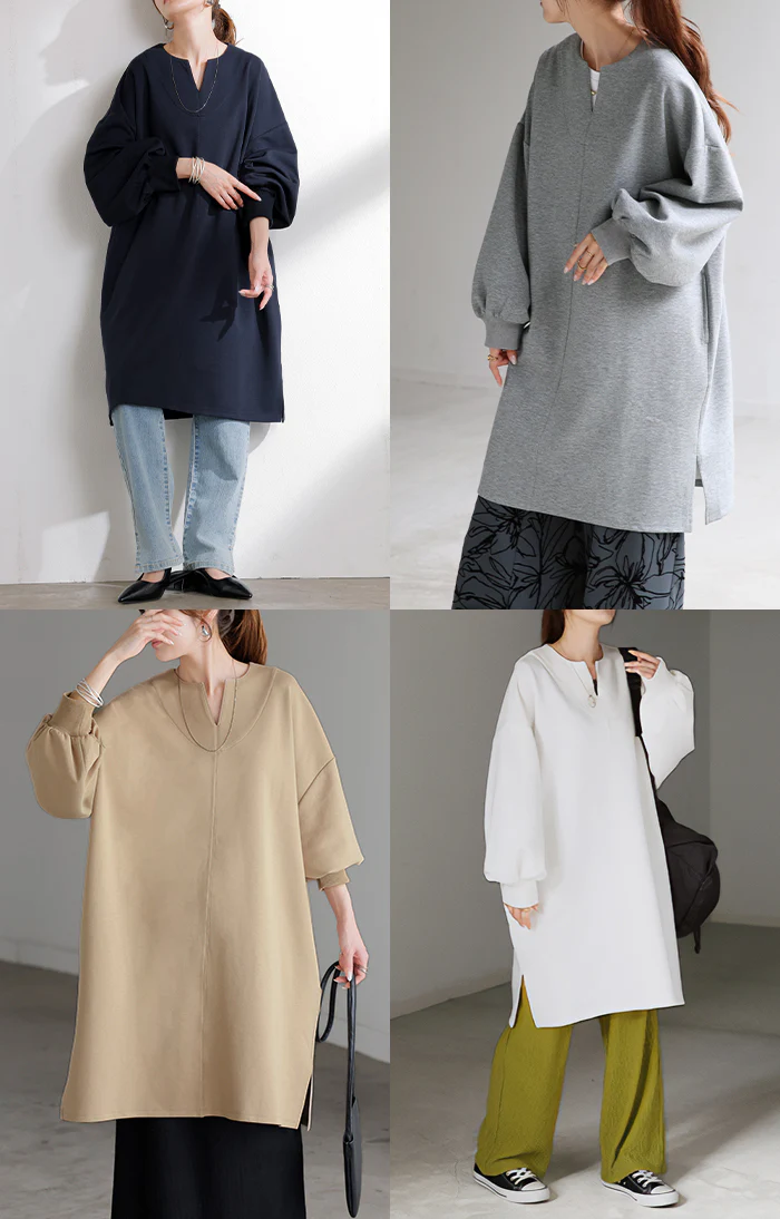 トップス レディース チュニック 長袖 Tシャツ カットソー ロンT ロング ティーシャツ Vネック 長い ドルマン ドルマンスリーブ シワになりにくい ゆったり 無地 体型カバー お尻が隠れる 大きいサイズ おしゃれ 白 黒 秋 冬 HUG.U - Image 18