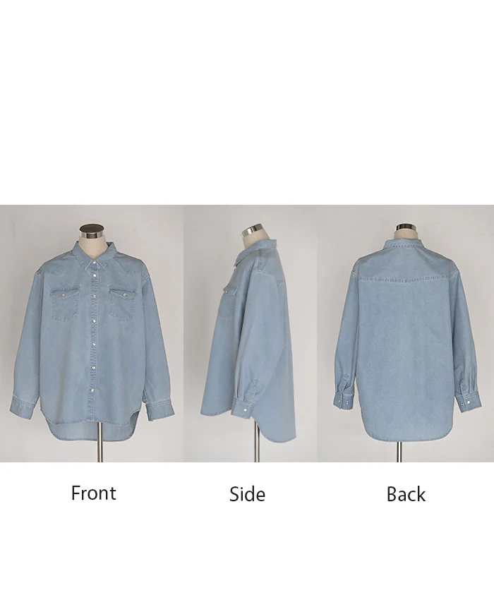 シャツ デニム トップス ロング レディース ■一部7月中旬入荷 アウター デニムシャツ チュニック 長袖 無地 羽織 Gジャン ジャケット ウエスタン ポケット ドロップショルダー パール ボタン ゆったり 大きいサイズ 体型カバー お尻が隠れる カジュアル 黒 青 秋 冬 HUG.U - Image 23