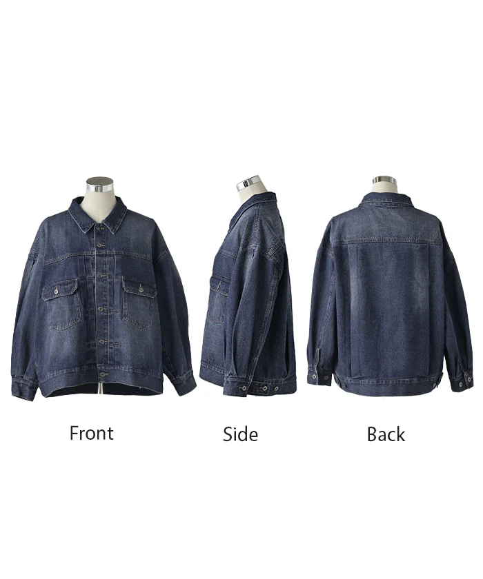 Gジャン ぽわん袖 アウター レディース デニム ロング ビッグ ジャケット デニムジャケット デニムシャツ ブルゾン オーバー 長袖 羽織 チュニック ジーンズ オーバーサイズ 大きいサイズ 体型カバー お尻が隠れる おしゃれ 青 黒 秋 冬 HUG.U - Image 23