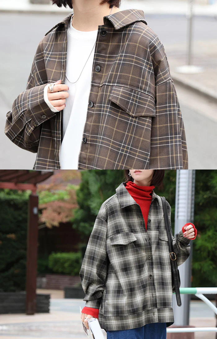 シャケット シャツ ジャケット チェックシャツ レディース トップス ロング ロングシャツ アウター チュニック 長袖 チェック 柄 羽織 ライトアウター きれいめ ゆったり オーバーサイズ 大きいサイズ 体型カバー お尻が隠れる メンズライク 黒 秋 冬 HUG.U - Image 15