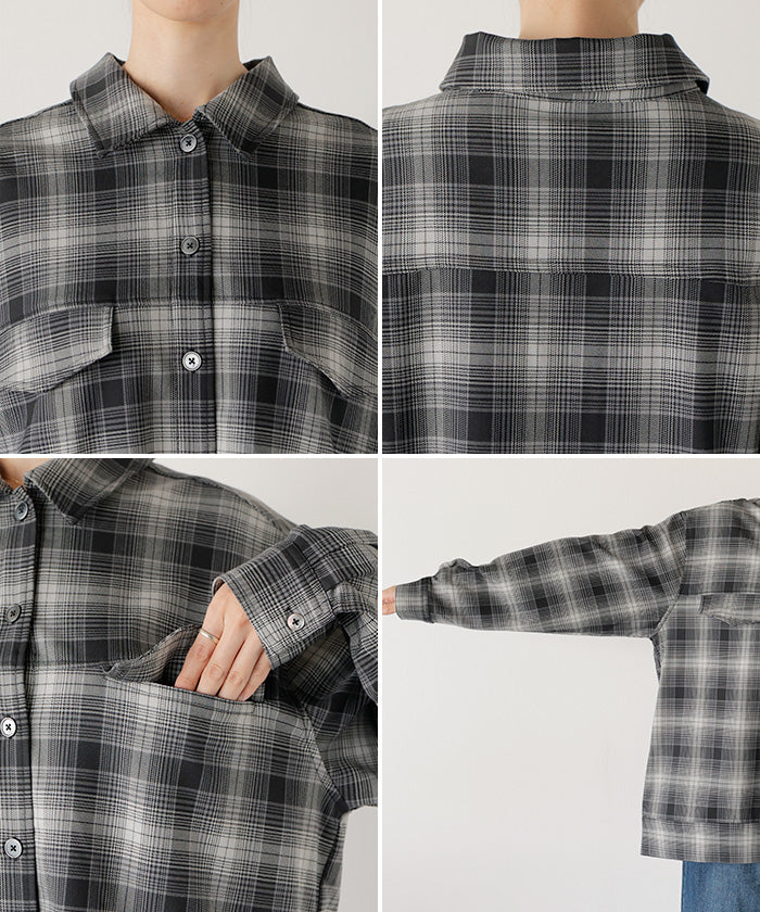 シャケット シャツ ジャケット チェックシャツ レディース トップス ロング ロングシャツ アウター チュニック 長袖 チェック 柄 羽織 ライトアウター きれいめ ゆったり オーバーサイズ 大きいサイズ 体型カバー お尻が隠れる メンズライク 黒 秋 冬 HUG.U - Image 23