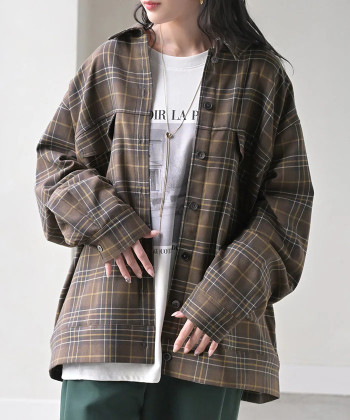 シャケット シャツ ジャケット チェックシャツ レディース トップス ロング ロングシャツ アウター チュニック 長袖 チェック 柄 羽織 ライトアウター きれいめ ゆったり オーバーサイズ 大きいサイズ 体型カバー お尻が隠れる メンズライク 黒 秋 冬 HUG.U - Image 27