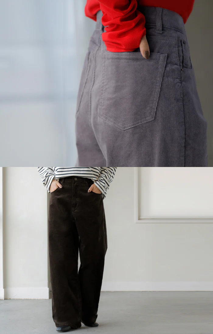パンツ コーデュロイ ワイド 選べる 2丈 レディース ワイドパンツ 綿 混 ロング ロングパンツ ウエストゴム 体型カバー ボトムス ボトム ストレート ズボン ゆったり ハイウエスト ストレッチ 美脚 大きいサイズ きれいめ 黒 ベージュ 秋 冬 HUG.U - Image 11