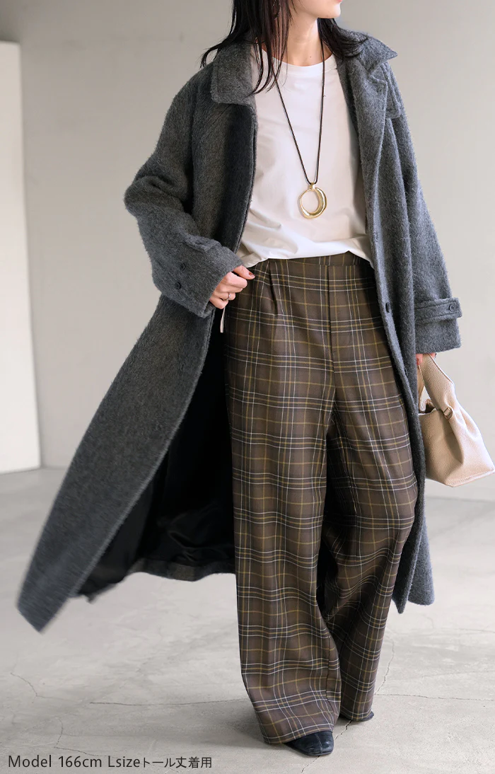 【特別価格】 パンツ チェック 柄 洗える " 選べる 2丈 " ワイド レディース ワイドパンツ ロング ロングパンツ ボトムス ボトム ストレート ズボン ハイウエスト ストレッチ ゆったり 高身長 トール 体型カバー 美脚 大きいサイズ カジュアル 黒 ブラウン 秋 冬 HUG.U - Image 8