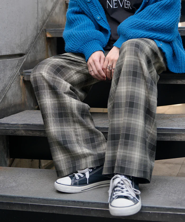【特別価格】 パンツ チェック 柄 洗える " 選べる 2丈 " ワイド レディース ワイドパンツ ロング ロングパンツ ボトムス ボトム ストレート ズボン ハイウエスト ストレッチ ゆったり 高身長 トール 体型カバー 美脚 大きいサイズ カジュアル 黒 ブラウン 秋 冬 HUG.U - Image 9