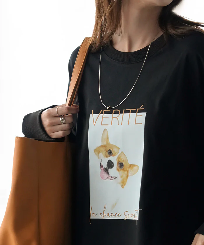 ワンピース コーギー プリント ワンピ レディース ロングワンピース カットソー ロングワンピ 長袖 ロング Tシャツ ロゴ ロンT Aライン マキシ マキシワンピース 体型カバー 二の腕カバー 犬 愛犬 犬グッズ ゆったり 大きいサイズ グレー黒 秋 冬 HUG.U - Image 19