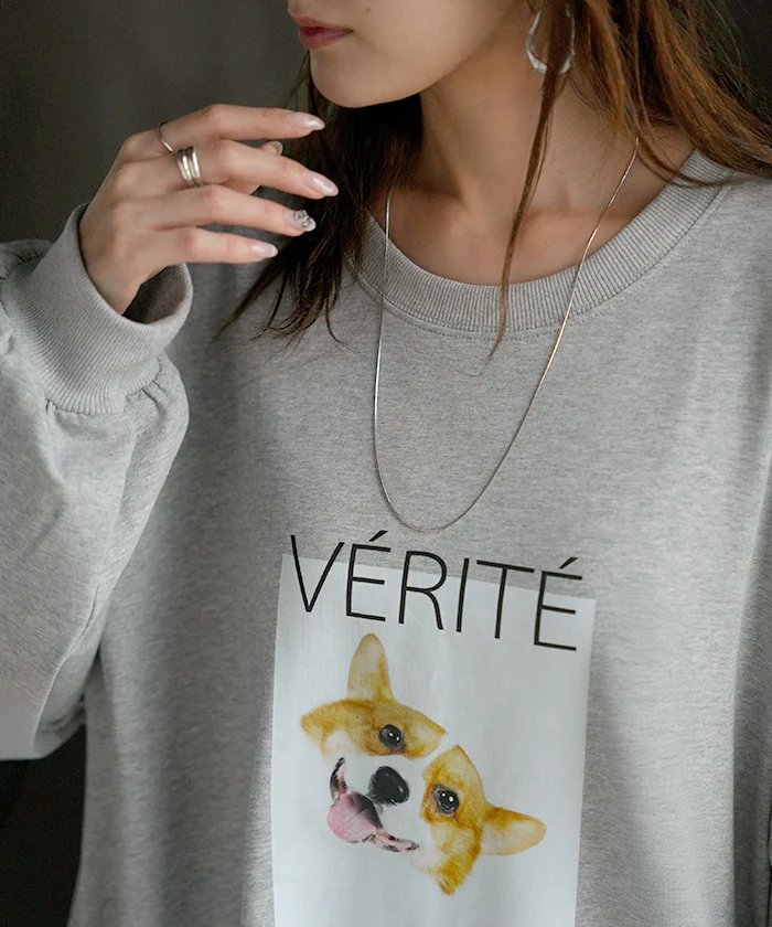 ワンピース コーギー プリント ワンピ レディース ロングワンピース カットソー ロングワンピ 長袖 ロング Tシャツ ロゴ ロンT Aライン マキシ マキシワンピース 体型カバー 二の腕カバー 犬 愛犬 犬グッズ ゆったり 大きいサイズ グレー黒 秋 冬 HUG.U - Image 9