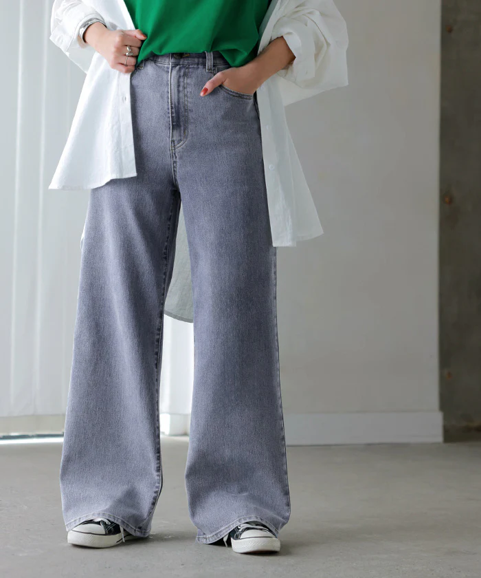 デニム パンツ 美脚 デニムパンツ レディース ワイドパンツ ワイド ジーンズ ジーパン 体型カバー ボトムス ボトム ストレート ズボン ゆったり ハイウエスト 伸びる ゴム ストレッチ 大きいサイズ 秋 冬 HUG.U - Image 10