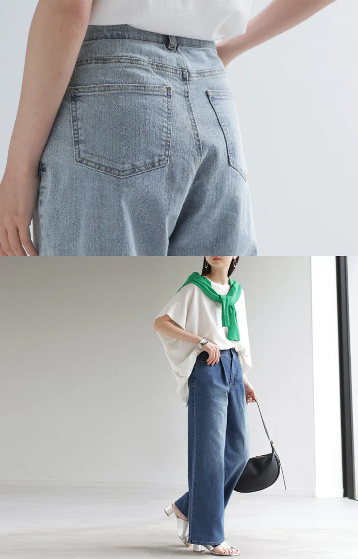 2026SS新作 パンツ 「新 感 覚 デニム」 レディース ■一部7月中旬入荷 ジーパン 選べる 2丈 タックパンツ ストレート ストレッチ ボトムス ボトム ズボン ロング 伸びる ウエストゴム ハイウエスト きれいめ カジュアル 体型カバー ゆったり 大きいサイズ 春 夏 ブルー 青色 HUG.U - Image 11