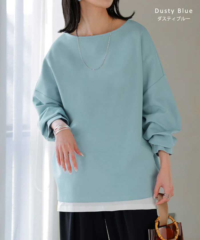 ロンT 選べる ネック ポンチ レディース トップス 長袖 Tシャツ カットソー ロング ティーシャツ シワになりにくい ストレッチ キーネック クルーネック ドルマン ゆったり 無地 体型カバー 大きいサイズ おしゃれ 白 黒 秋 冬 HUG.U - Image 17
