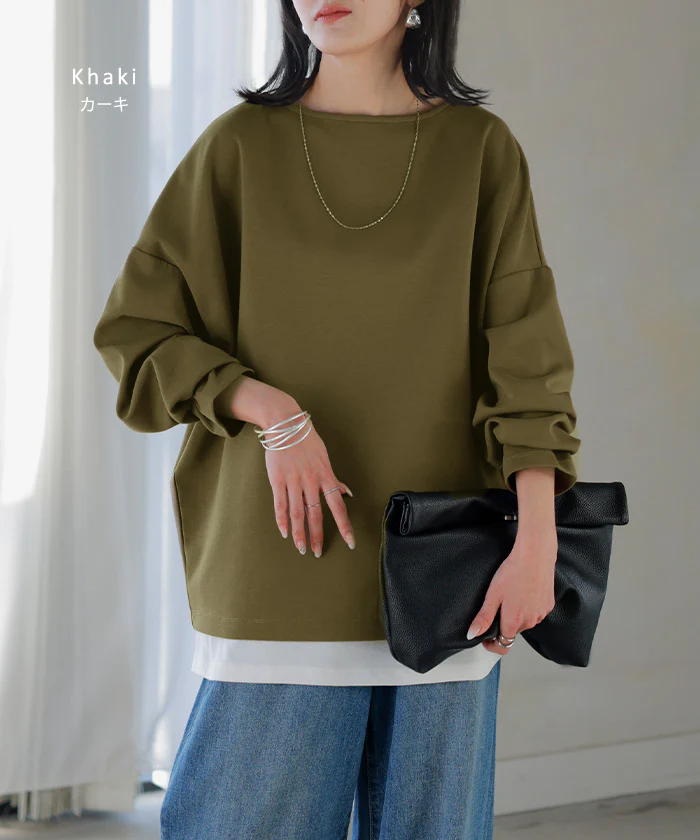 ロンT 選べる ネック ポンチ レディース トップス 長袖 Tシャツ カットソー ロング ティーシャツ シワになりにくい ストレッチ キーネック クルーネック ドルマン ゆったり 無地 体型カバー 大きいサイズ おしゃれ 白 黒 秋 冬 HUG.U - Image 19