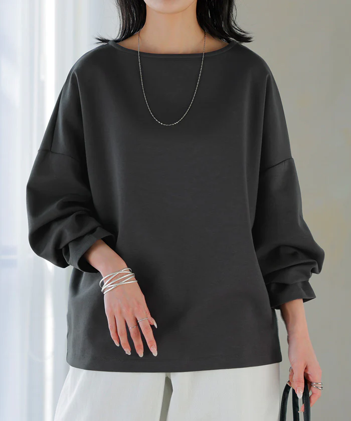 ロンT 選べる ネック ポンチ レディース トップス 長袖 Tシャツ カットソー ロング ティーシャツ シワになりにくい ストレッチ キーネック クルーネック ドルマン ゆったり 無地 体型カバー 大きいサイズ おしゃれ 白 黒 秋 冬 HUG.U - Image 35