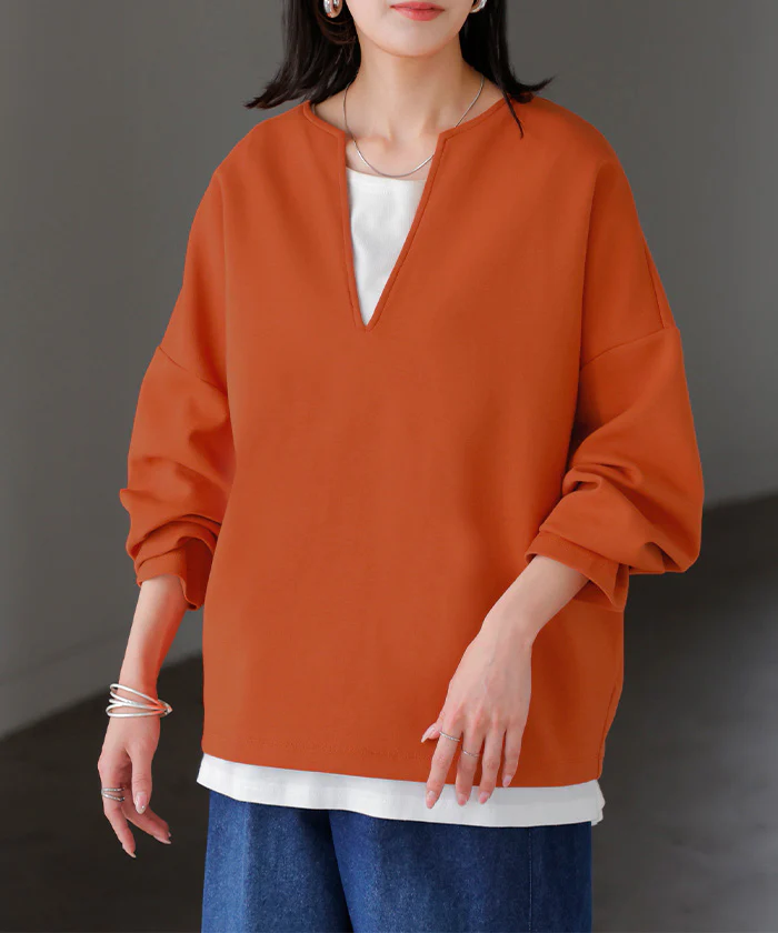 ロンT 選べる ネック ポンチ レディース トップス 長袖 Tシャツ カットソー ロング ティーシャツ シワになりにくい ストレッチ キーネック クルーネック ドルマン ゆったり 無地 体型カバー 大きいサイズ おしゃれ 白 黒 秋 冬 HUG.U - Image 38