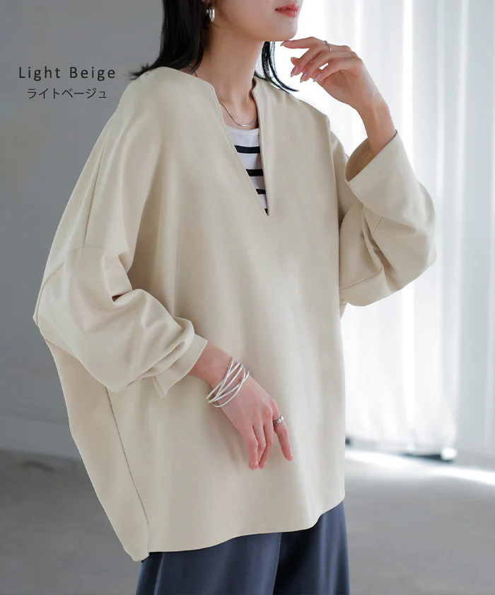 ロンT 選べる ネック ポンチ レディース トップス 長袖 Tシャツ カットソー ロング ティーシャツ シワになりにくい ストレッチ キーネック クルーネック ドルマン ゆったり 無地 体型カバー 大きいサイズ おしゃれ 白 黒 秋 冬 HUG.U - Image 9
