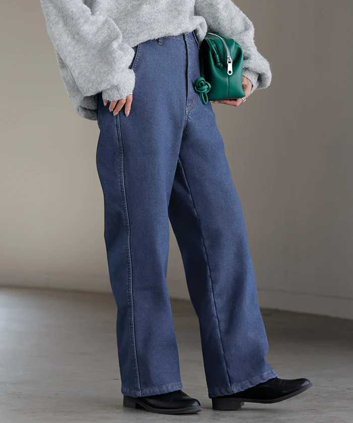 パンツ デニム 裏ボア " 選べる 2丈 " レディース ロング デニムパンツ ジーンズ ジーパン 裏起毛 体型カバー ボトムス ボトム ストレート ズボン ゆったり あったか ハイウエスト 伸びる ウエストゴム 高身長 ストレッチ 美脚 大きいサイズ ブルー 青 HUG.U - Image 27