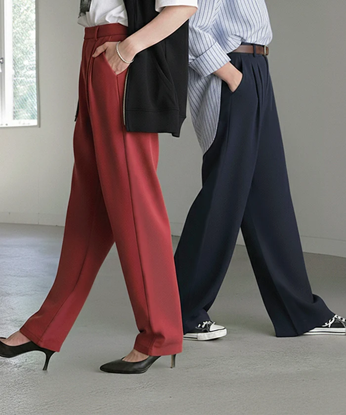 パンツ 選べる シルエット 丈 レディース カラーパンツ テーパードパンツ ワイドパンツ ロング 低身長 ボトム 体型カバー ストレッチ ズボン ハイウエスト ウエストゴム 大きいサイズ 通勤 春 夏 ネイビー 黒 きれいめ カジュアル HUG.U - Image 43