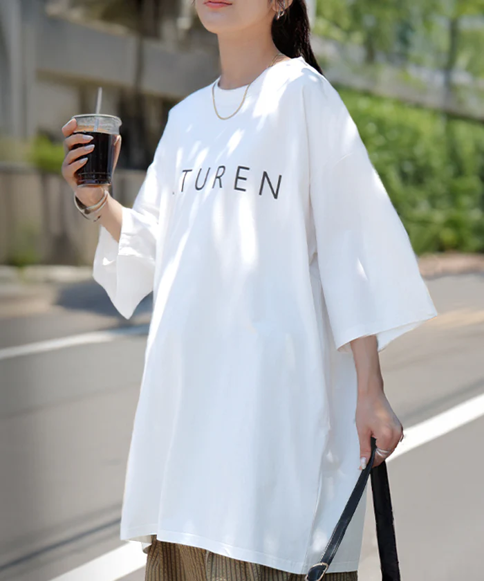 Tシャツ ロゴ 接触冷感 トップス レディース 半袖 プリント カットソー ロング ティーシャツ チュニック ビッグ プラスサイズ クルーネック 長い ドルマン ゆったり 無地 二の腕カバー 体型カバー お尻が隠れる 大きいサイズ 白 黒 春 夏 HUG.U メール便 - Image 27