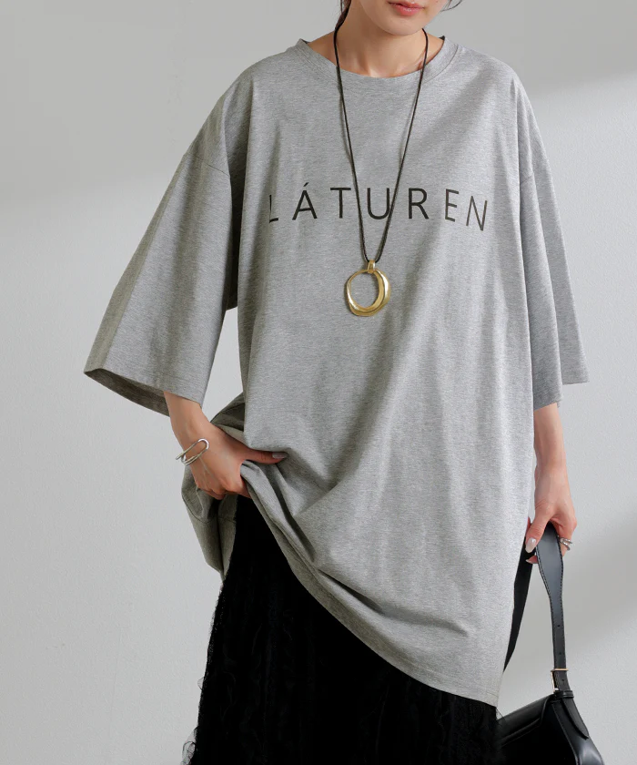 Tシャツ ロゴ 接触冷感 トップス レディース 半袖 プリント カットソー ロング ティーシャツ チュニック ビッグ プラスサイズ クルーネック 長い ドルマン ゆったり 無地 二の腕カバー 体型カバー お尻が隠れる 大きいサイズ 白 黒 春 夏 HUG.U メール便 - Image 28