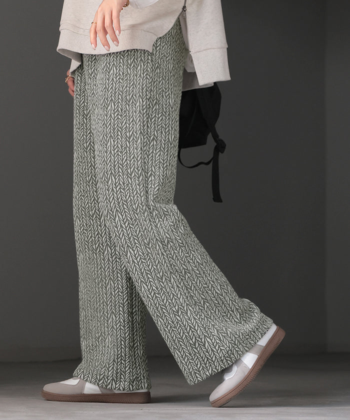 パンツ ジャガード ワイドパンツ レディース ヘリンボーン ワイド ロング 太い 柄 総柄 ボトムス ボトム ストレート ズボン トール ゆったり ストレッチ ハイウエスト ウエストゴム 美脚 体型カバー 大きいサイズ 白 黒 秋 冬 HUG.U - Image 28