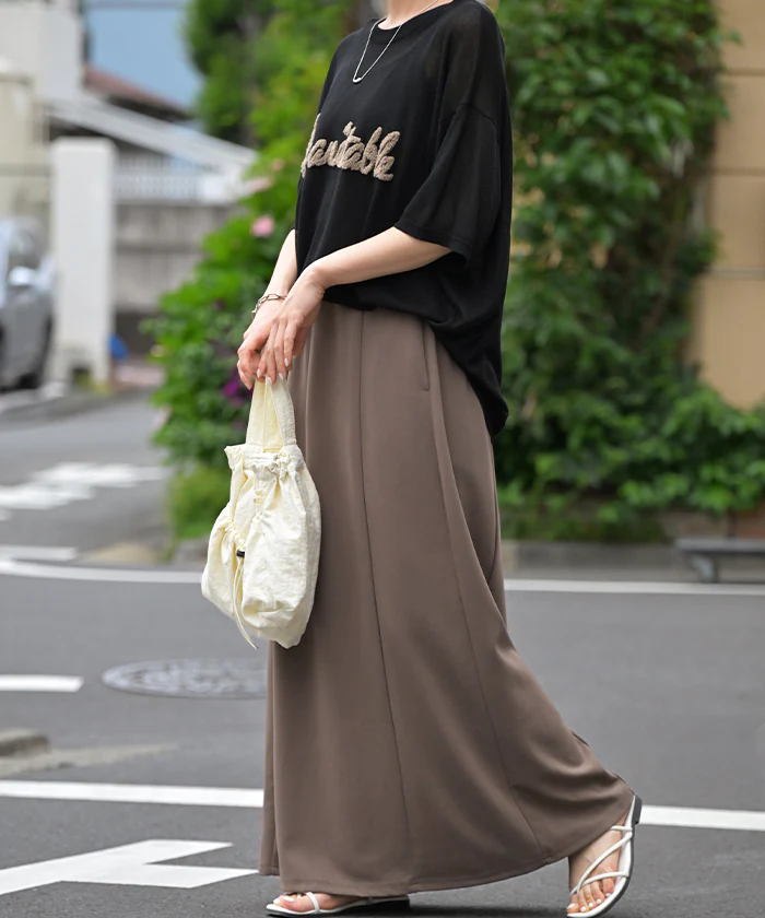 スカート ロング ストレッチ Aライン レディース ロングスカート ■一部7月中旬入荷 ボトムス ボトム シワになりにくい セミ フレア フレアスカート ウエスト ゴム マキシ マキシスカート 無地 長い ゆったり きれいめ ハイウエスト おしゃれ 黒 赤 春 夏 HUG.U - Image 28