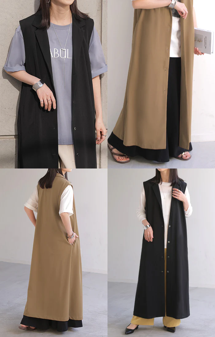 ベスト ジレ ロング 選べる2丈 レディース ■一部7月中旬入荷 アウター トップス ロングベスト ロングジレ ノースリーブ 羽織 レイヤード 体型カバー きれいめ オフィスカジュアル 前開き ゆったり お尻が隠れる 大きいサイズ 黒 ブラウン 秋 冬 HUG.U - Image 22