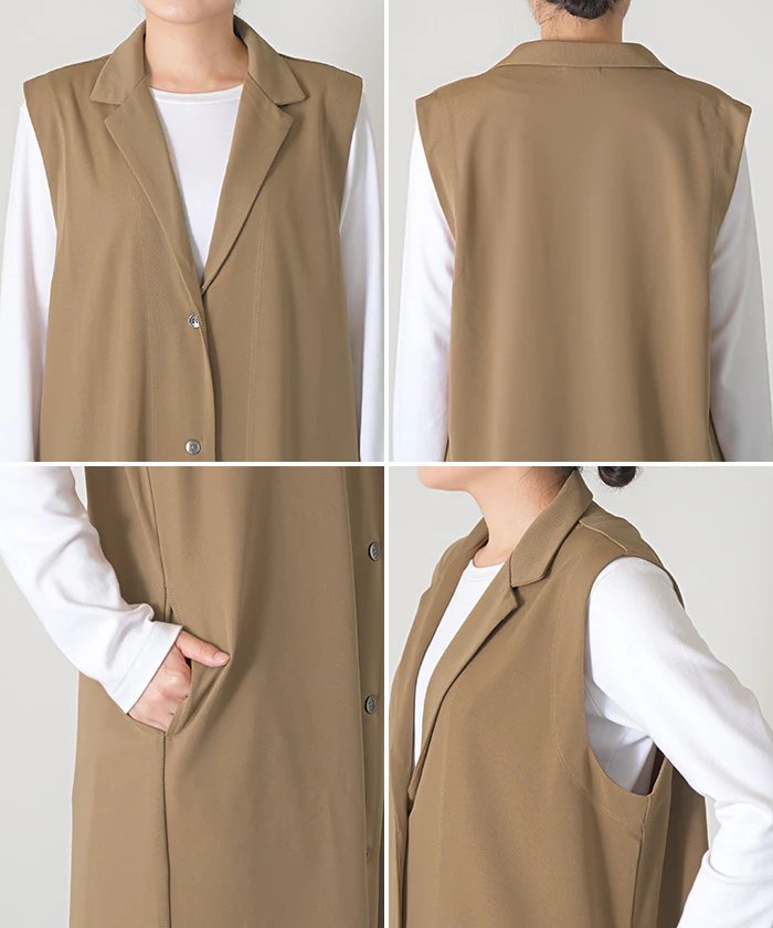 ベスト ジレ ロング 選べる2丈 レディース ■一部7月中旬入荷 アウター トップス ロングベスト ロングジレ ノースリーブ 羽織 レイヤード 体型カバー きれいめ オフィスカジュアル 前開き ゆったり お尻が隠れる 大きいサイズ 黒 ブラウン 秋 冬 HUG.U - Image 23