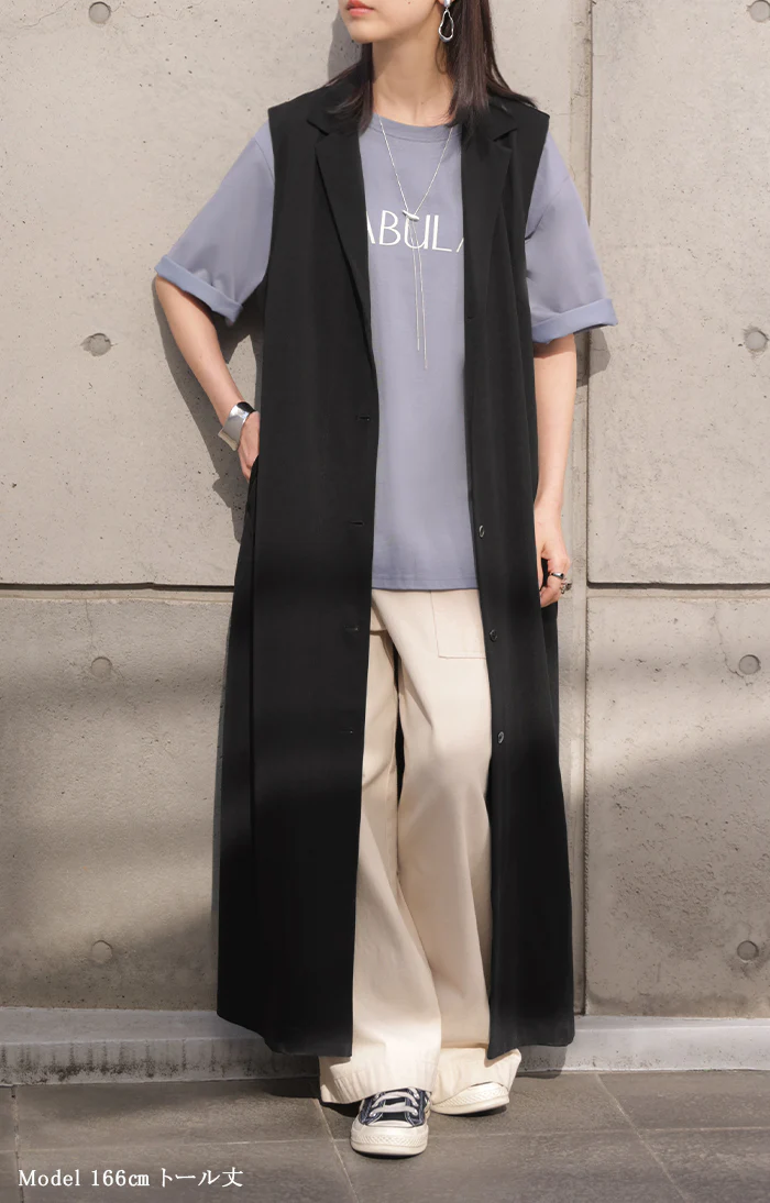 ベスト ジレ ロング 選べる2丈 レディース ■一部7月中旬入荷 アウター トップス ロングベスト ロングジレ ノースリーブ 羽織 レイヤード 体型カバー きれいめ オフィスカジュアル 前開き ゆったり お尻が隠れる 大きいサイズ 黒 ブラウン 秋 冬 HUG.U - Image 8
